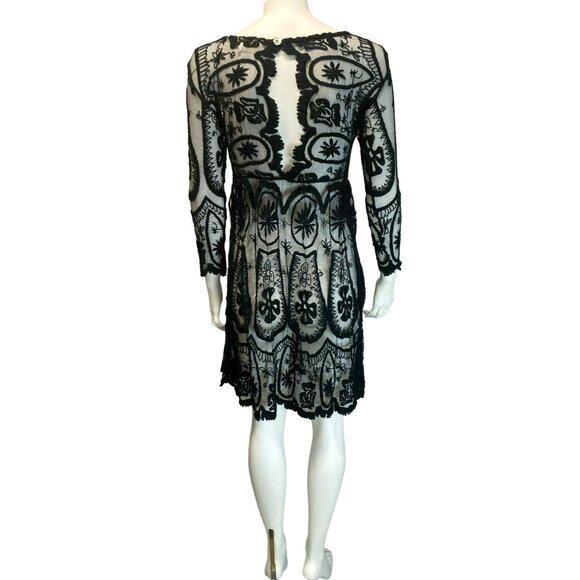 Jens Pirate Booty Free People Sheer Black Floral Embroidered Vintage Lace Dress - Picture 8 of 9